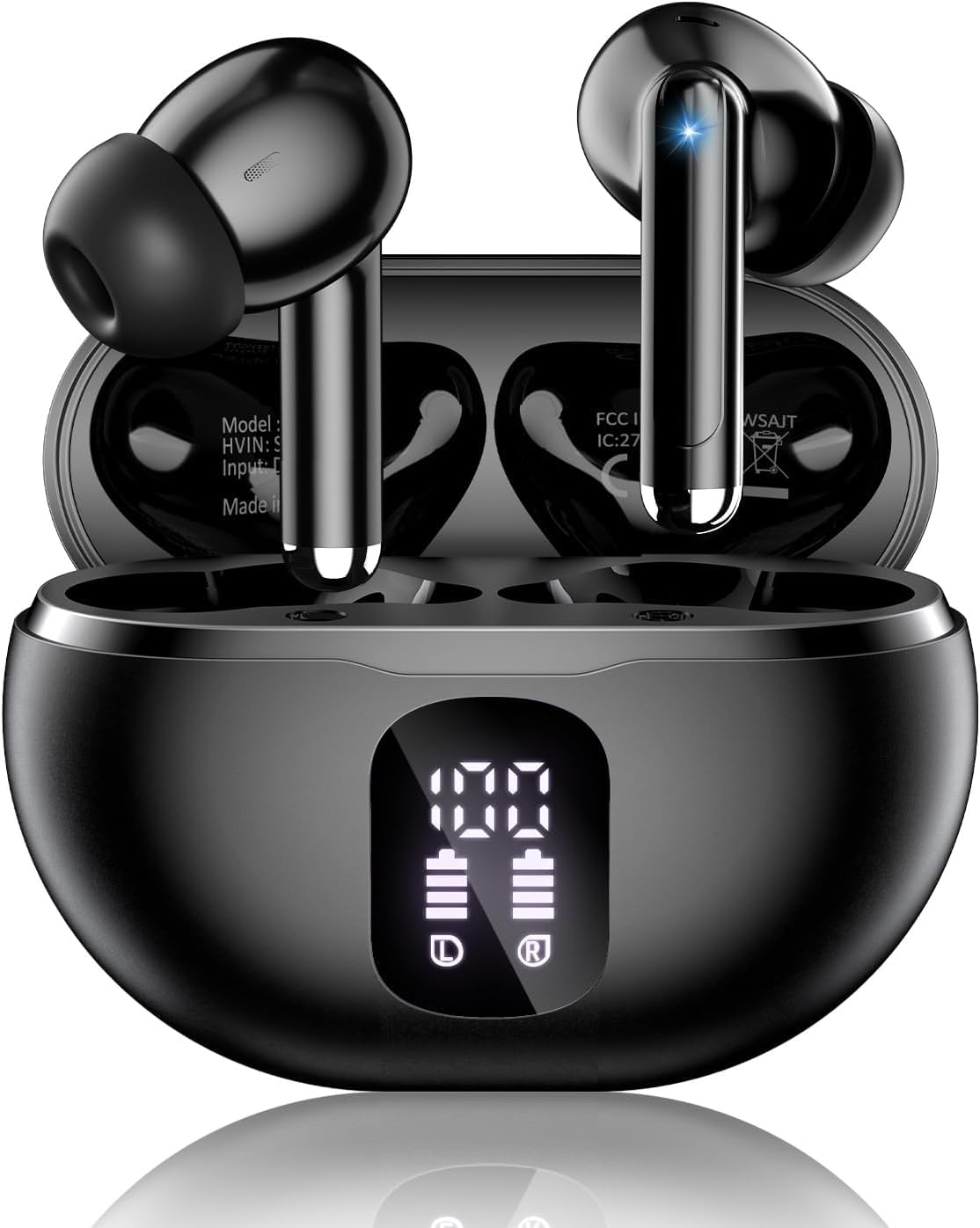Wireless Earbuds, Bluetooth 5.4 Headphones with 50H Playback, Deep Bass Stereo Ear Buds Clear Calls with LED Power Display, Wireless Headphones with Noise Cancelling Mic for Phone/Laptop, Carbon black