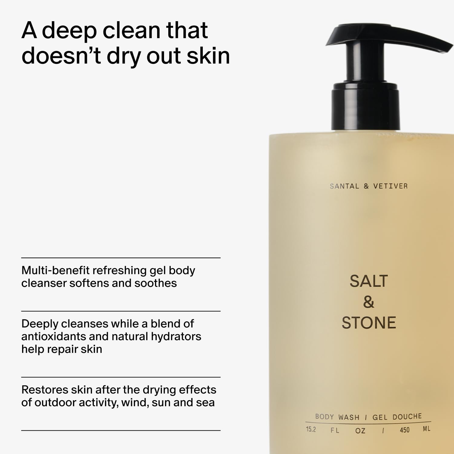 Salt & Stone Hydrating Gel Body Wash + Body Lotion | Santal & Vetiver