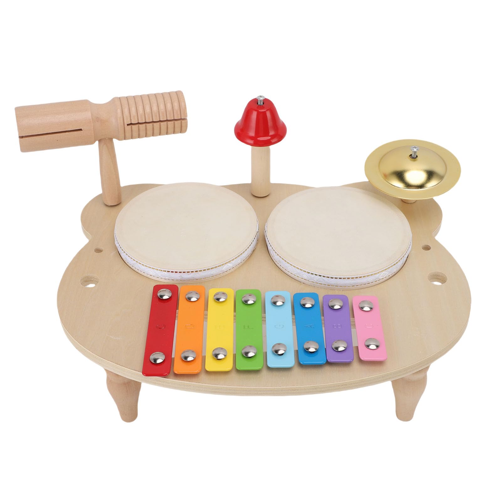 Diyeeni Giocattolo a Percussione Musicale in Legno per Bambini Piccoli - Coordinazione Occhio-mano Set di Batteria Educativa Musicale per Bambini con Mazze, Campana, Piatti e Sonaglio, Sviluppo delle