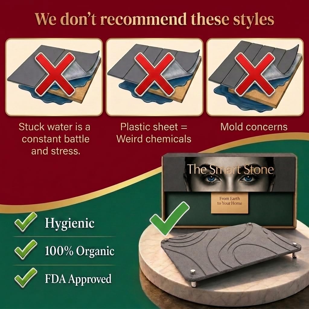 1-Piece Stone Drying Mat for Kitchen Counter with Bamboo Rack | 16” x 12” Dish Drying Mat Large | Diatomaceous Earth Collapsible Stone Dish Drying Mat | Stone Mat for Kitchen Counter (Dark Gray)