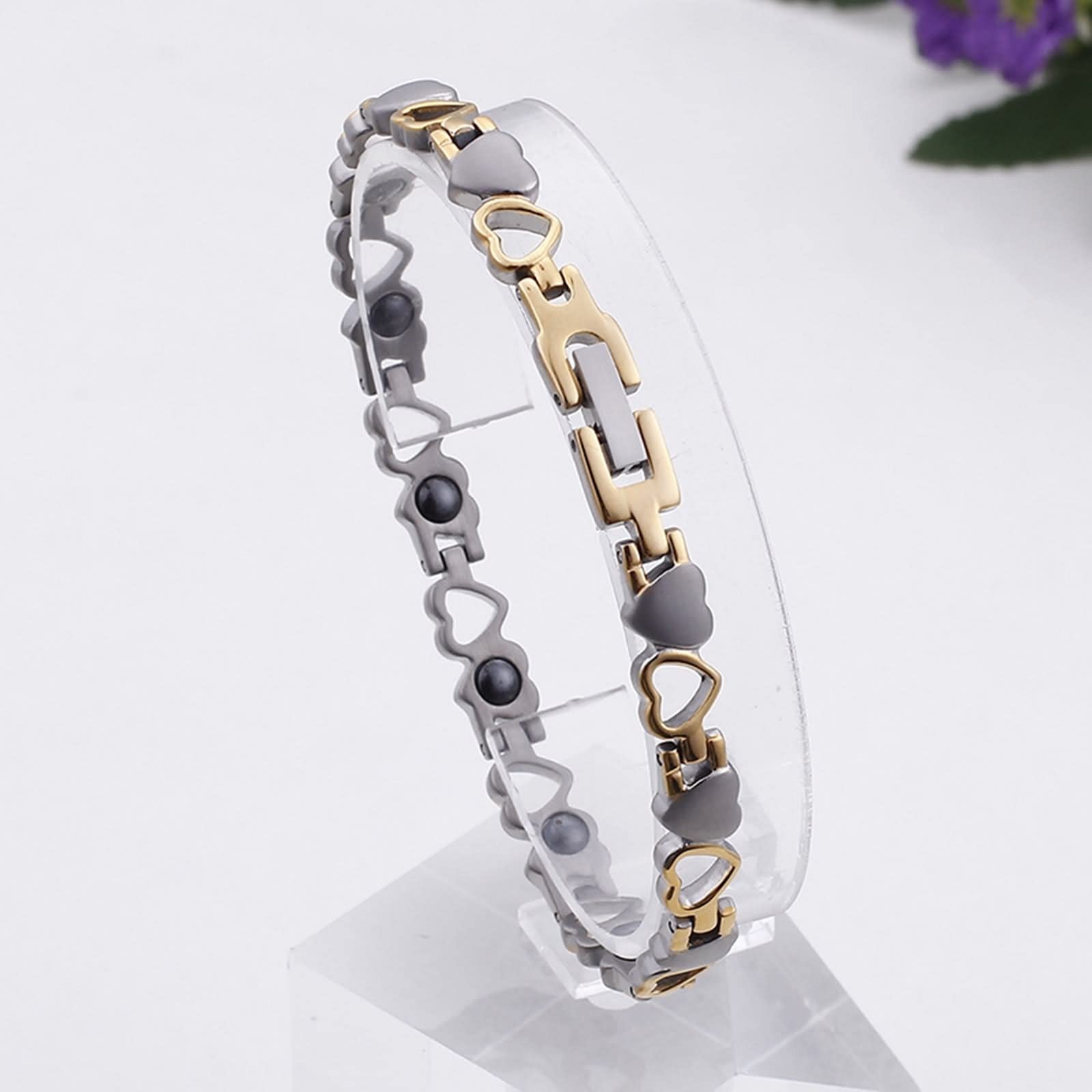 Pulseras Acero Inoxidable Hombre, Brazalete Joya Hombre Pulsera Amor Imán Plata Oro B 205X7mm para Aniversario