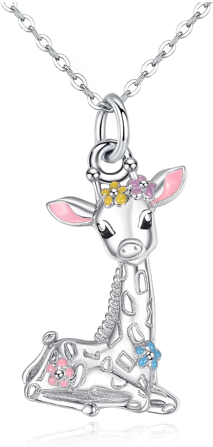 TANGPOET Giraffe Necklace Gifts for Women Mom Daughter 925 Sterling Silver Personalized Picture Jewelry Gifts for Giraffes Lover Birthday Mothers Day