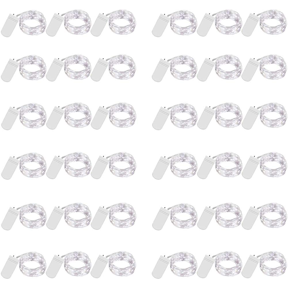 Paquete de 36 luces de hadas que funcionan con pilas, 20 luces LED de 6.6 pies/2 m, impermeables, mini luces de luciérnaga de alambre plateado para tarro de masón, decoración de boda y Navidad