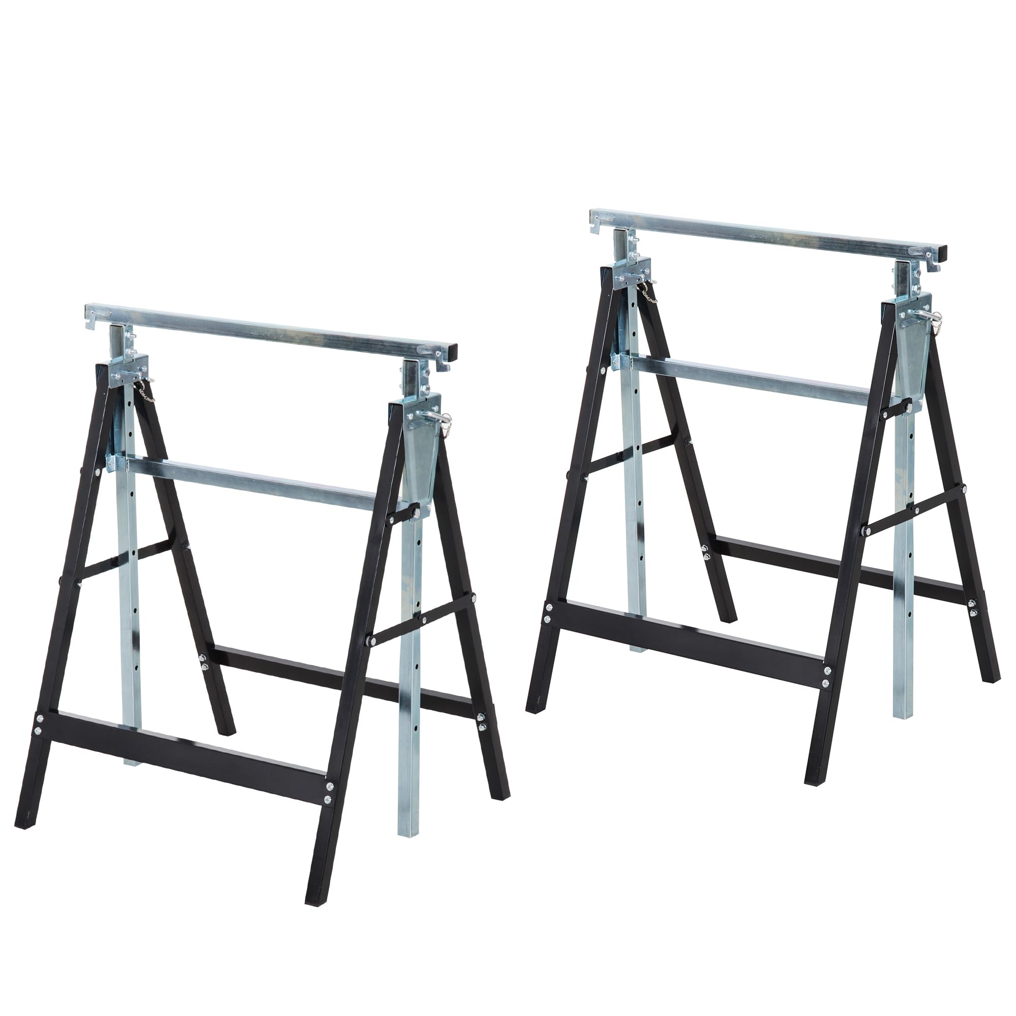 HOMCOM Builders Trestle Adjustable Telescopic Steel Folding Set of 2 Black