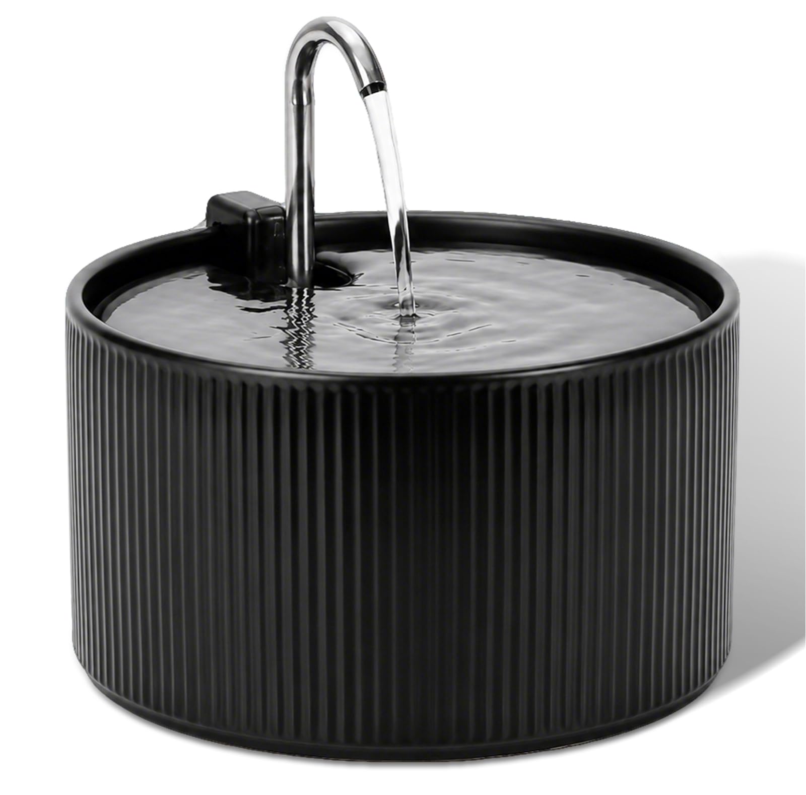Katzenbrunnen Keramik: VinDox 2.2L Trinkbrunnen für Katze Keramik, Leiser Wasserspender für Haustiere mit Aktivkohlefilter Schlichtes Design, Hochtemperaturbrand von Keramiks (Schwarz)
