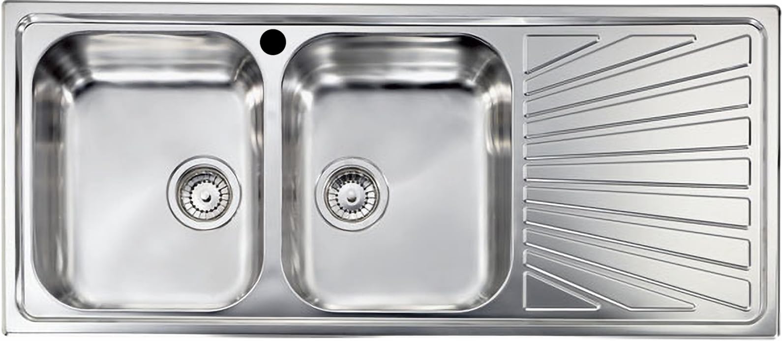 Lavello cucina Costanza acciaio inox 116 x 50 cm 2 vasche saldate sinistre e gocciolatoio Made in Italy