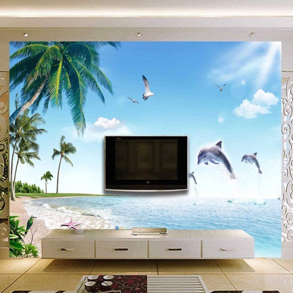 Papel Pintado Autoadhesivo - Saltando Delfín Paisaje Costero - Mural Square Wallpaper Wall Mural Photo Feature 3D Wallpaper Wall-Art Wallpaper Murales Dormitorio Sala De Estar 350(ancho)x256(alto) cm
