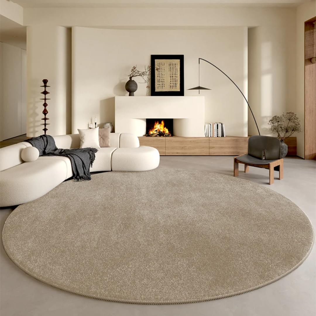 Tapis rond en peluche épaisse 180x180 cm beige doux pour décoration salon et chambre
