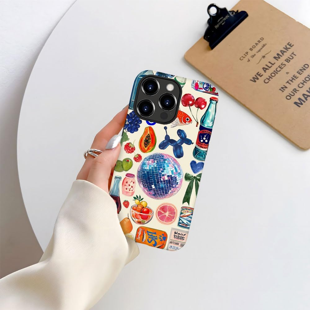 Case Compatible with iPhone 13 Pro Max,Hybrid 2-Layer Hard Shell,Shockproof Soft for Girl Women,European Fruit Bow Collage - Image 5