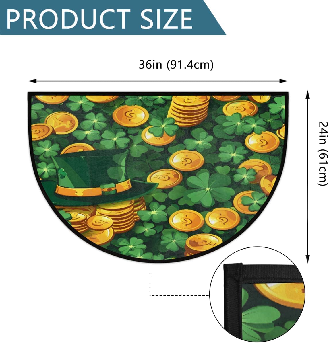 Hat Gold Coin Clover Glow Half Round Door Mat Non-Slip Welcome Entryway Soft Area Rug Absorbent Bathroom Rugs Wear Resistant Indoor Kitchen Mats 24 x 36 in for Home Deck Patio Garage