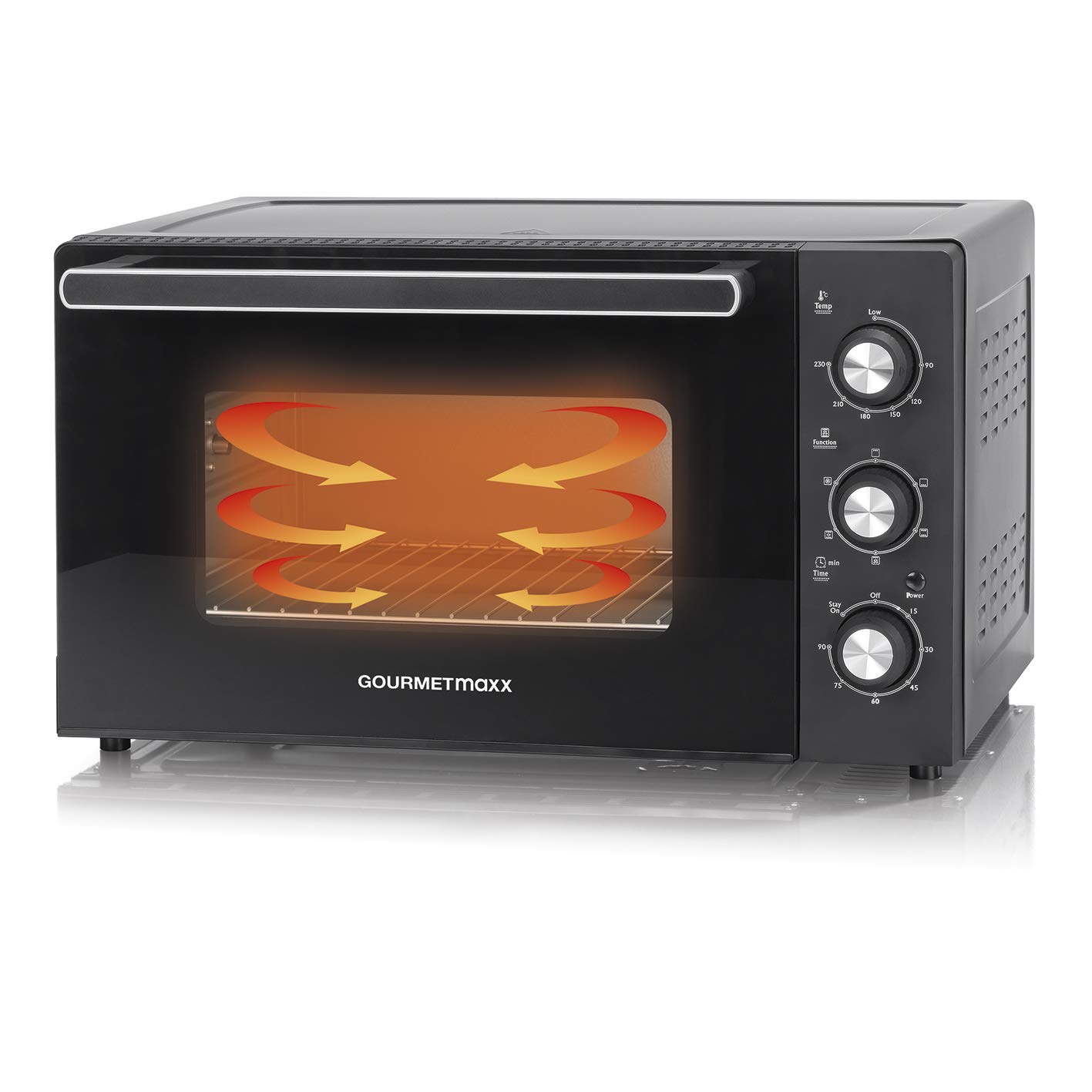 GOURMETmaxx Minibackofen mit Umluft | 42 Liter Fassungsvermögen, Ober- und Unterhitze mit Umluft und Heißluftfunktion | Backblech, Rost und Hühnerspieß inklusive [90-230°C, 1500 Watt]