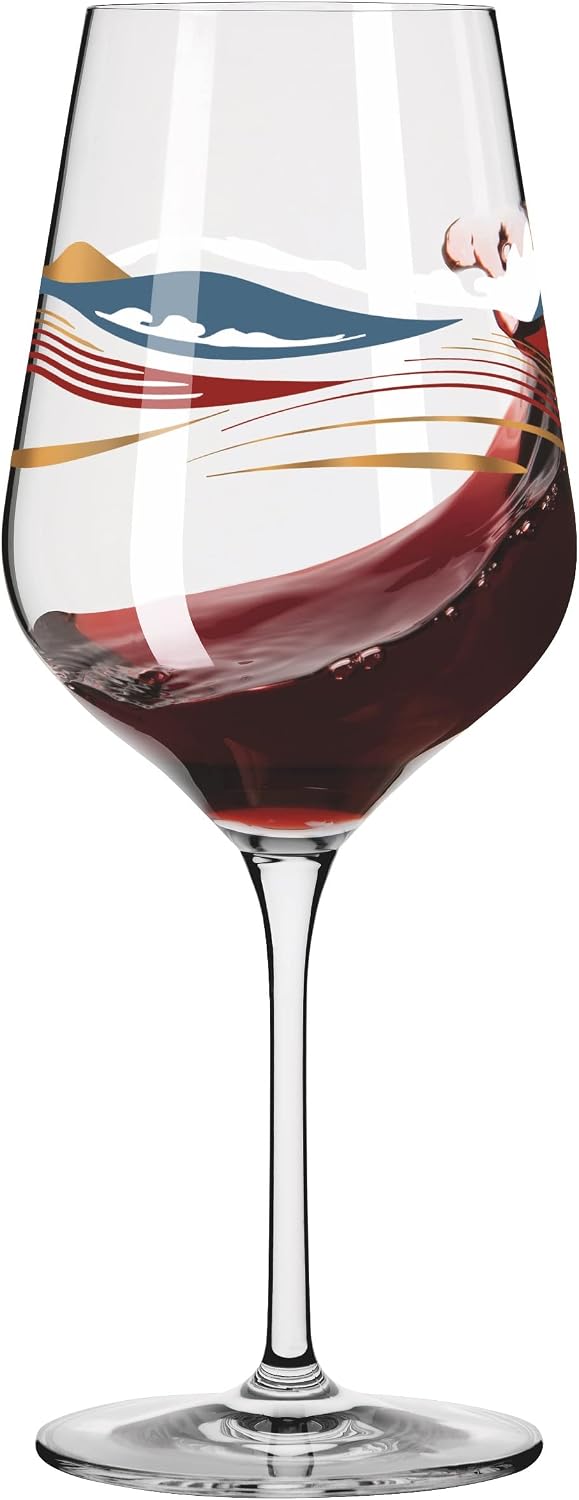 RITZENHOFF 3001007 Red Wine Glass 500 ml - Series Heart Crystal No. 7 - Glass with Landscape Motif, Rose Gold - Made in Germany