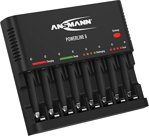 Miniatura 2 de Ansmann Powerline 8 - Cargador de batería universal para baterías recargables NiMH AAA y AA, cargador de 8 bahías más 8 baterías recargables Fujitsu