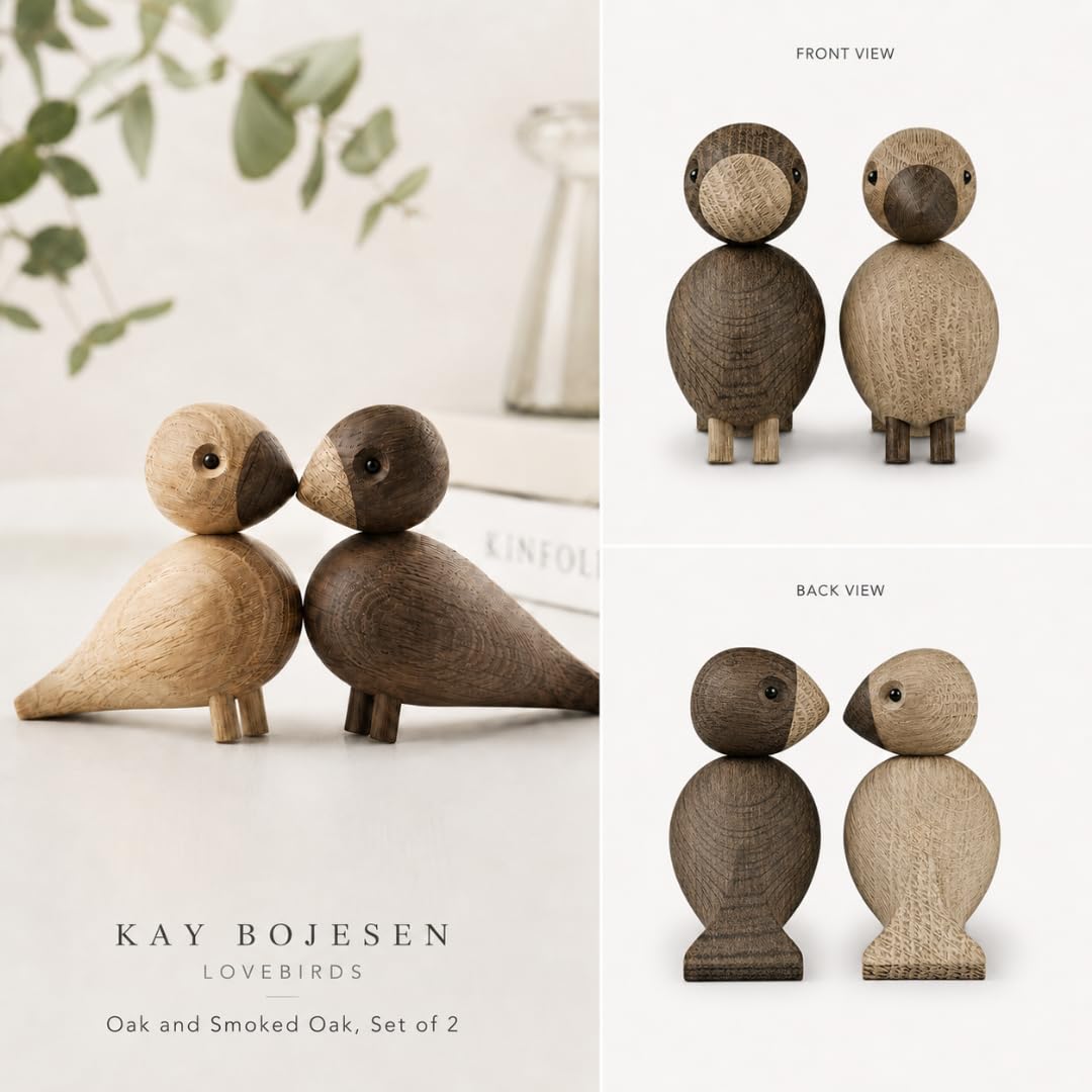 Kay Bojesen Unzertrennliche 1 Paar Figuren 9 cm Singvögel Dekoration, Holz