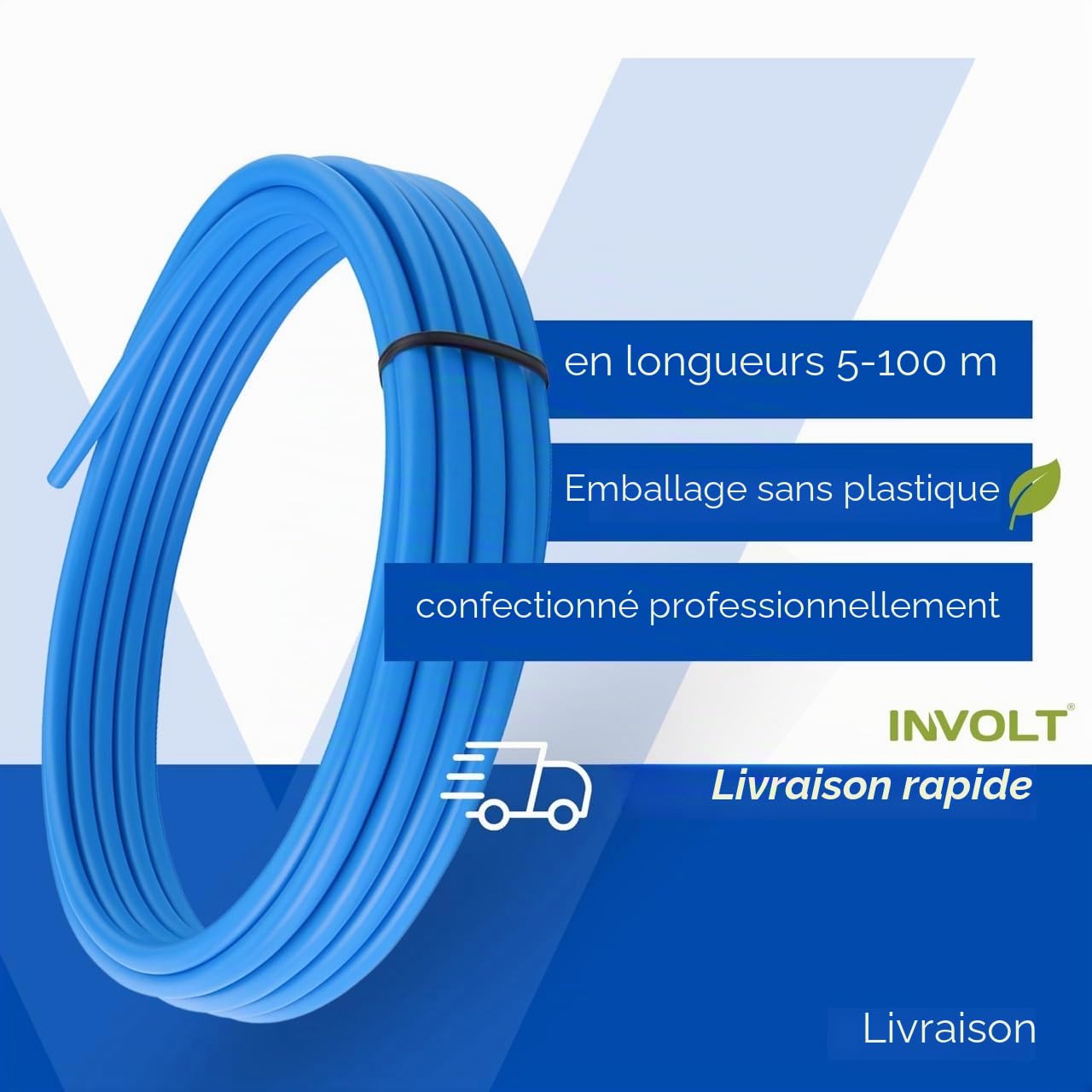 INVOLT H07V-K kit 10mm² 3x5m noir/bleu/vert-jaune, 100 embouts, VDE, Fabriqué en Allemagne