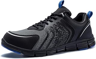 SPIEZ Safety Shoes for Men, Extra Lightweight Breathable Composite Toe Work Sneakers Black Blue US 7.5-12