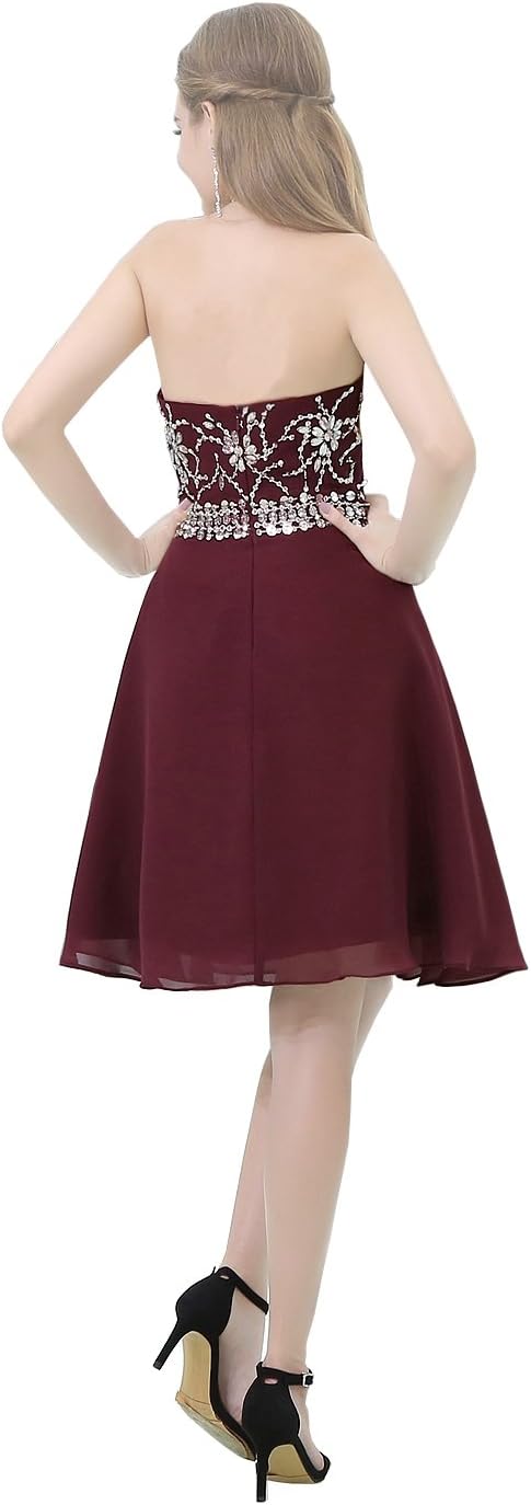 Women's Beaded Halter Neck Short Chiffon Homecoming Party Prom Dress