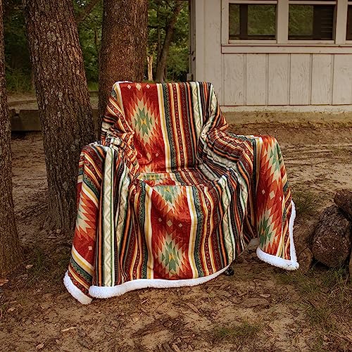 Indigo Hill By Hiend Accents | Del Sol Aztec Sherpa Throw Blanket, Tribal Navajo Print Western Blanket For Camping Outdoor, Southwestern Sherpa Fleece Blanket For Couch, Sofa, Bed, 54X68 Inch #TOP7