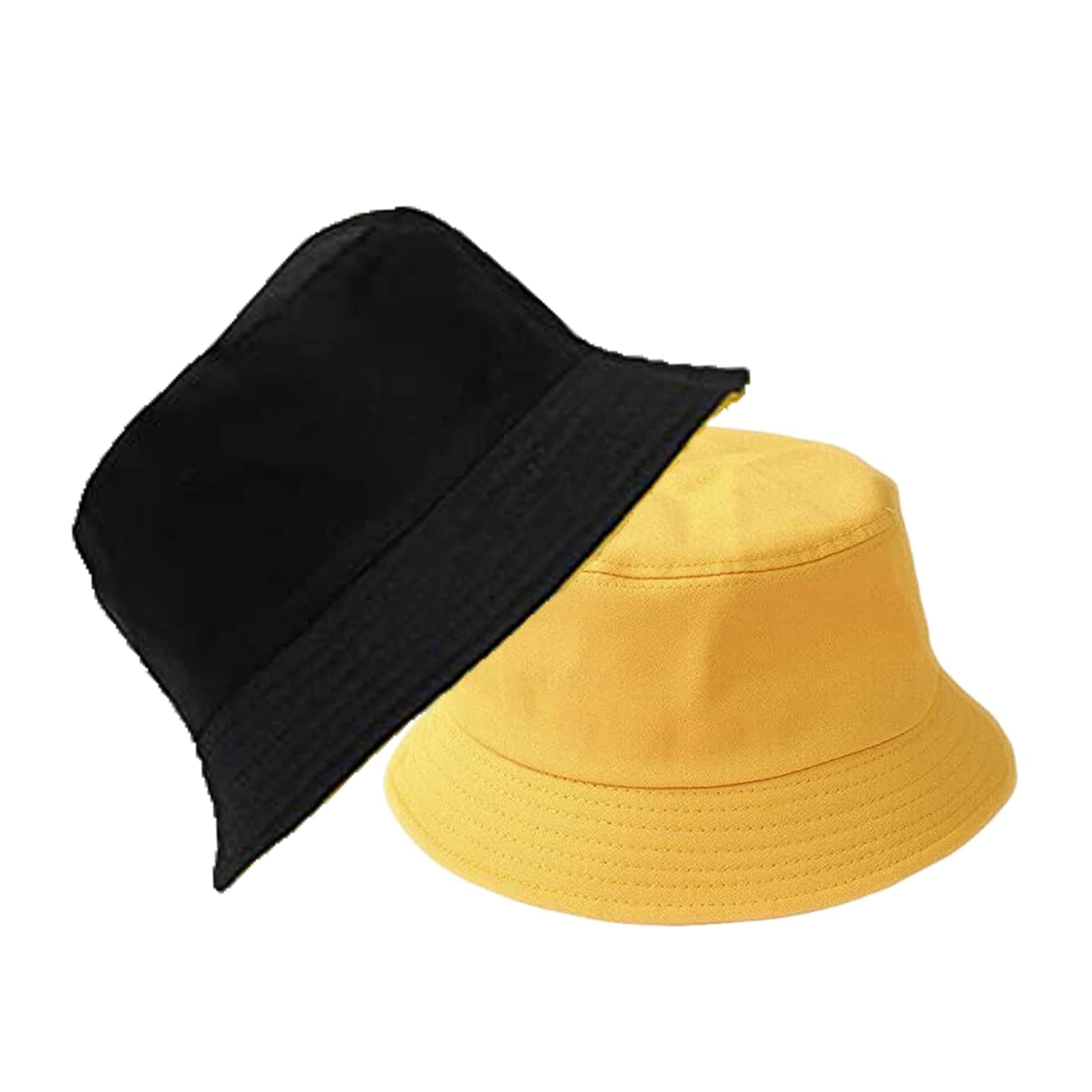 B-HOT Bucket Hat Reversible Fisherman Foldable Cotton Cap Black/Yellow
