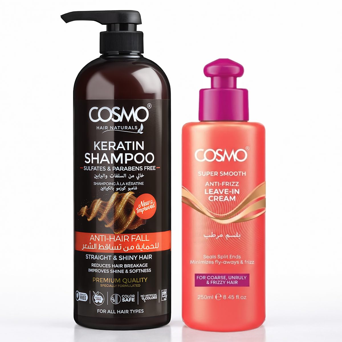 Cosmo Keratin Hair Care Duo | Keratin Shampoo 1000ml & Anti-frizz Leave In Cream 250ml | For Anti Hair Fall | Non Greasy | Sulfate & Paraben Free | For Men & Women | For All Hairs Types-image-7