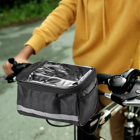 Collapsible Bike Basket, Large Capacity Bike Handlebar Bag, Multi-Purpose Detachable Bicycle Front Basket, Front Storage Bag With Reflective Strip for Shopping Commuter Pet Camping Outdoor red