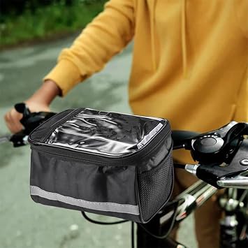 Collapsible Bike Basket, Large Capacity Bike Handlebar Bag, Multi-Purpose Detachable Bicycle Front Basket, Front Storage Bag With Reflective Strip for Shopping Commuter Pet Camping Outdoor red