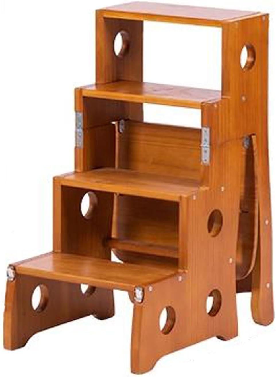 4-Solid Wood Folding Stool & Ladder Chair - Portable Library Ladder Convertible Display Stand for Home Office & Outdoor Use - Sturdy & Space-Saving Design