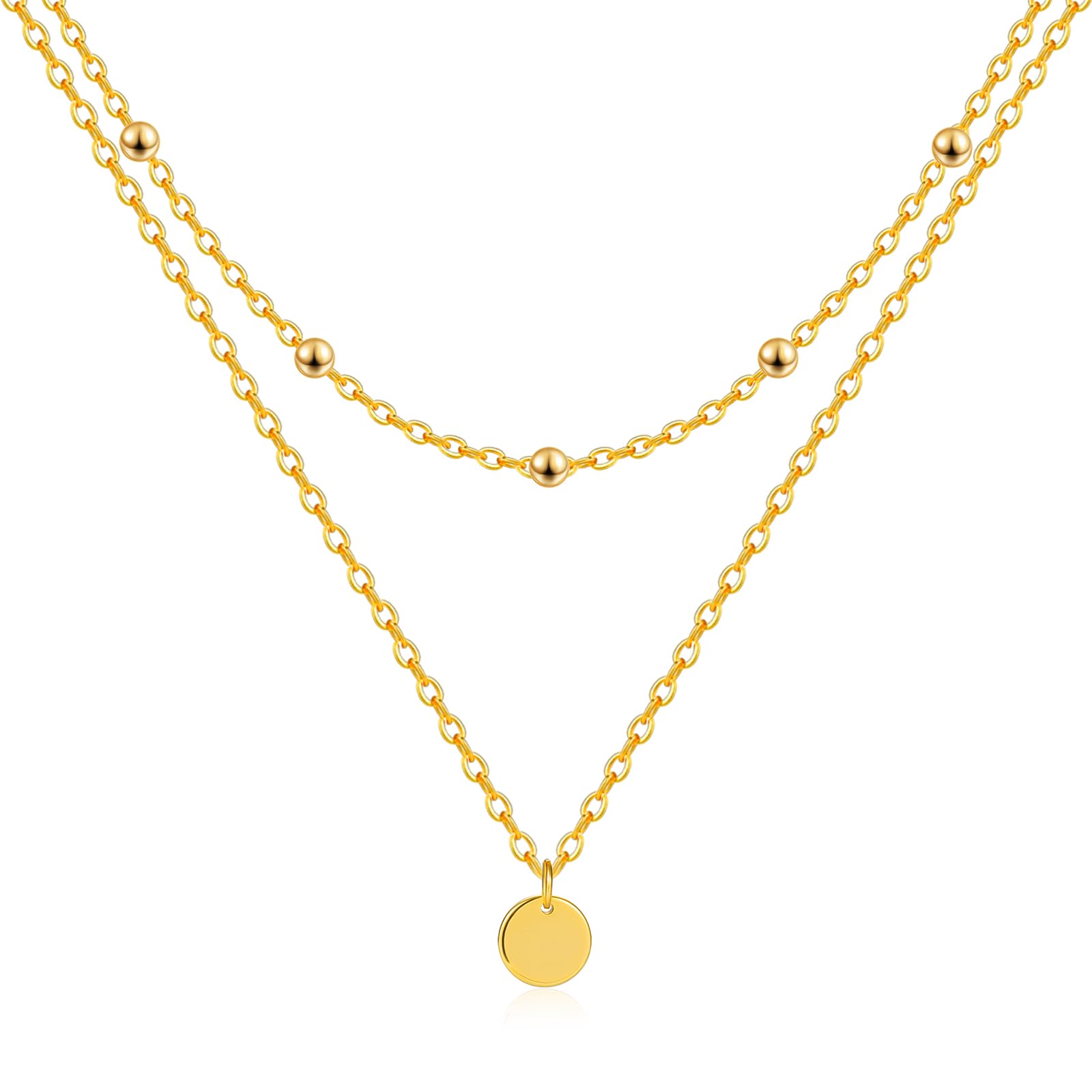 Mesovor Collares en Capas de Oro para Mujer, Gargantilla de Diamantes con Cuentas de Disco de Moda Delicada Chapada en Oro de 18 Quilates, Regalos de Joyería