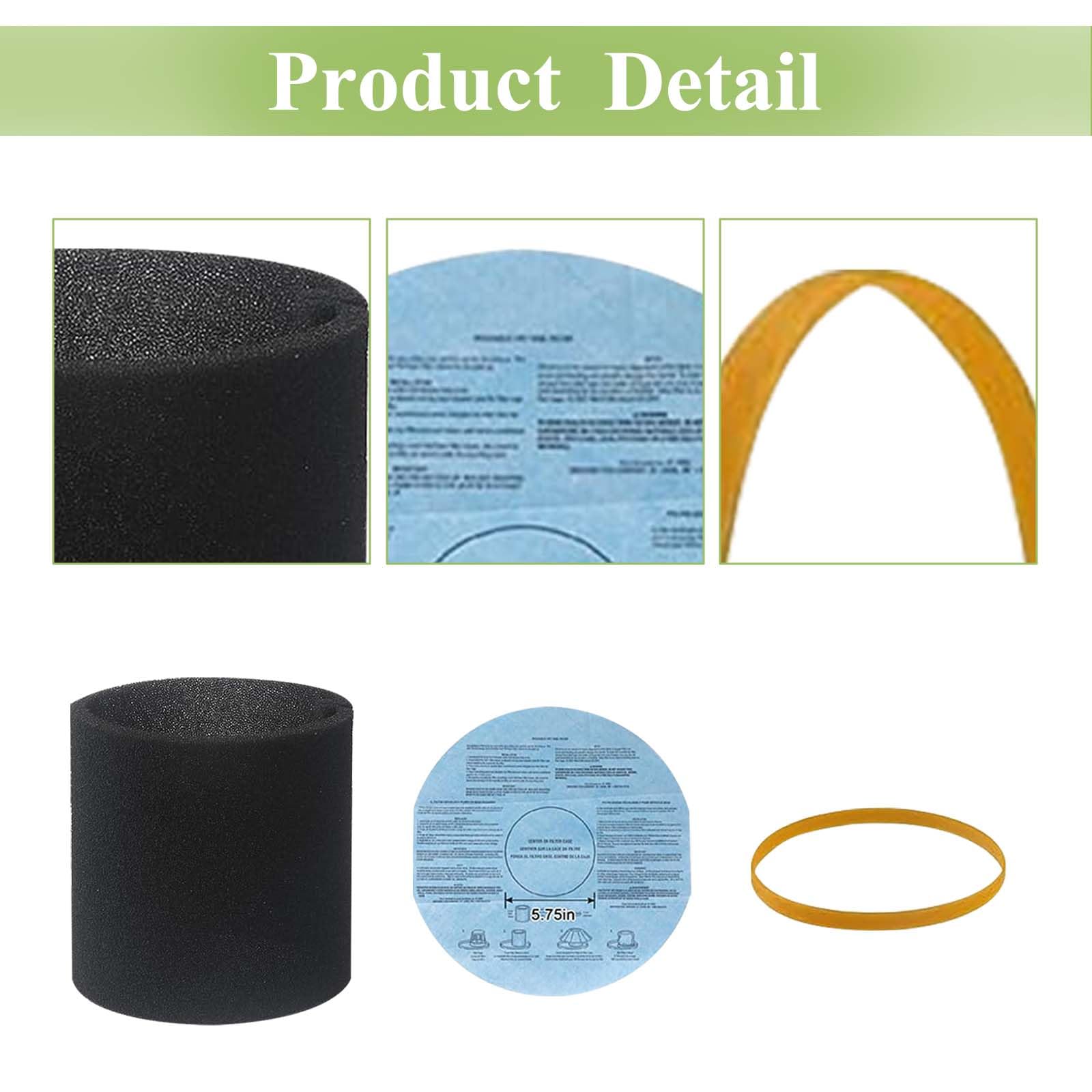 Alrens Shop Vac Filter Combo Pack - 3 Foam Sleeves + 3 Reusable Dry Filters + Straps & Brush For Wet/Dry Vacuums