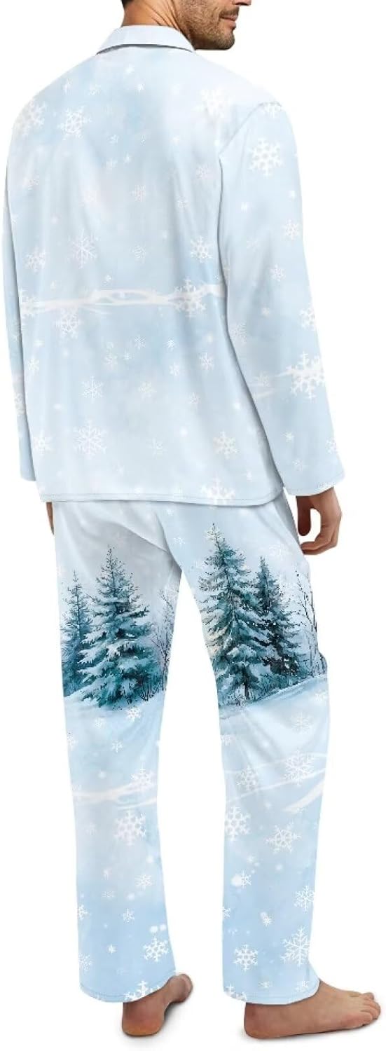 AmzPrint Snowflake Reindeer Print Black Pajamas Men Long Sleeve Fall Novelty Big And Tall Christmas Pajamas For Men