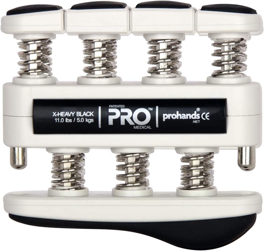 Prohands PRO Hand Exerciser, Finger Exerciser (Hand Grip Strengthener), Spring-Loaded, Finger-Piston System, Isolate and Exercise Each Finger, (11 lb X-Heavy Tension, Black-Pro Rehab)
