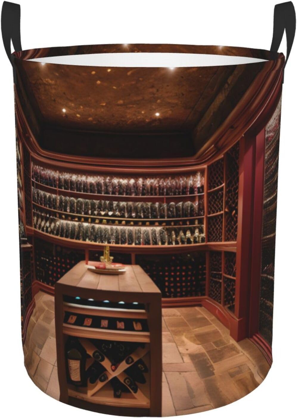 Red Wine Cellar Round Waterproof Oxford Fabric Large Clothes Basket Laundry Hamper With Handles,Toy Storage