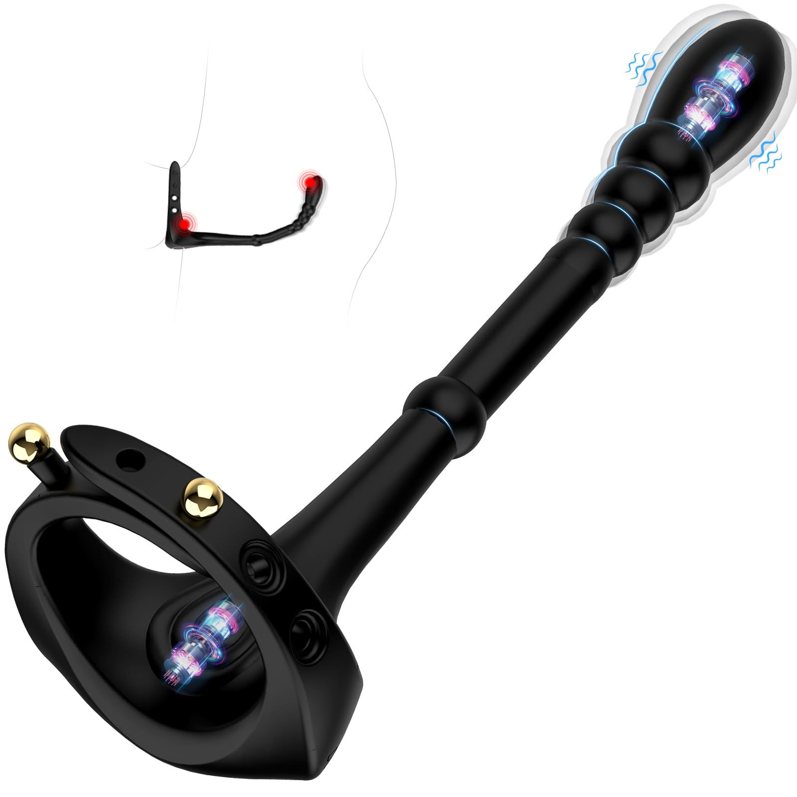 Male Prostate Massager with Cock Ring Adjustable Buckle Vibrating Penis Ring Anal Vibrator-Anal Beads 7 Vibrations Butt Plug