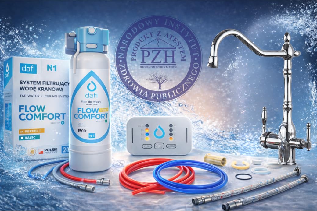 Flow Comfort D1 3-drożna armatura kuchenna w stylu retro, z systemem filtracji wody, oddzielna wylewka do filtrowanej wody, obracana o 360°, montaż jednootworowy, zawór ceramiczny (chrom)