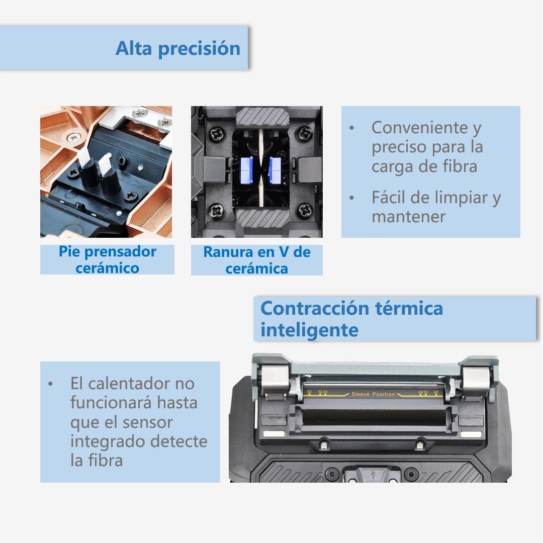 Fusionadora de Fibra Optica Fusion Splicer, Kit de Soldadura Empalmadora De Fibra óptica con Pantalla Táctil de 4,3 para Proyecto FTTH (6481B)