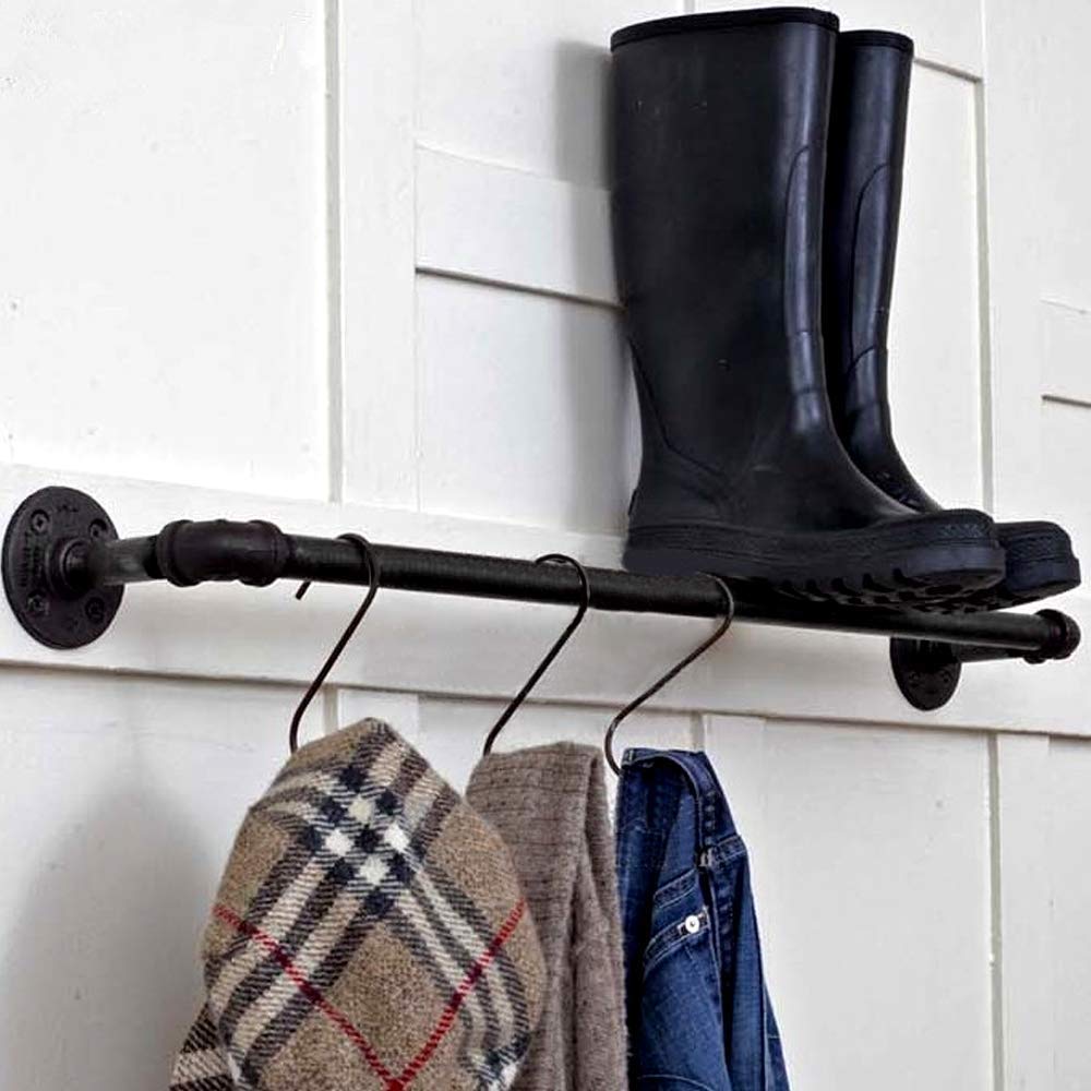 Metal Industrial Pipe Stair Handrail, Home Indoor and Outdoor Against The Wall Handrail Elderly Non-Slip Wrought Iron Support Railing Stairs Loft Porch Hand Rail, Black(330cm)