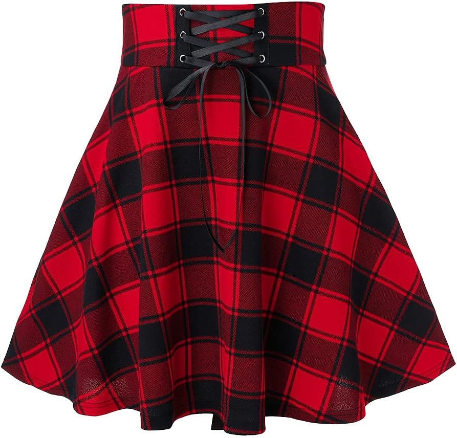 Women's 2 Piece School Girl Outfit Costume Tie Shirt Plaid Skirt Set Club Cosplay School Girl Uniform Role Play Set(Red, L) - Image 5