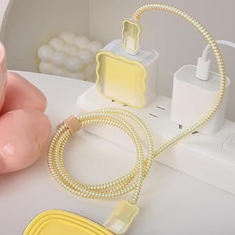 iPhone 18W/20W USB-C充電器カバー ラブリーウェーブデザイン クリアソフト充電器プロテクター かわいいケーブルセーバー iPhone 11 12 13 14 15 16 17 Pro Max 高速電源アダプター用 ベージュ