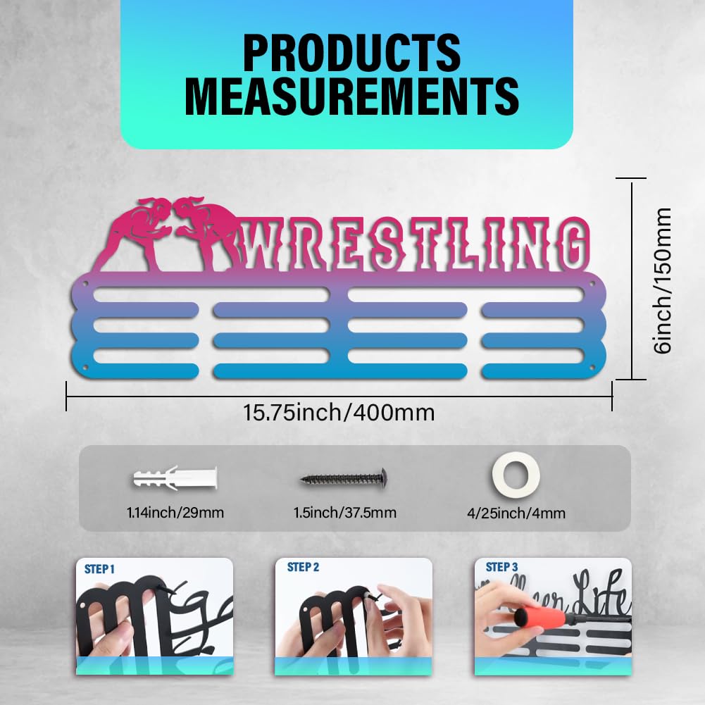 PH PandaHall Wrestling Medaille Hanger Display, Sport Medaillenhalter Display Rack Wandhalterung Hänger Dekor 3 Zeilen Sport Award Rack mit Schraube für über 50 Medaillen Halskette Schmuck 40cm