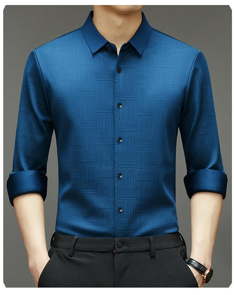 Camisa de manga larga con estampado para hombre, diseño regular fit sin arrugas 6