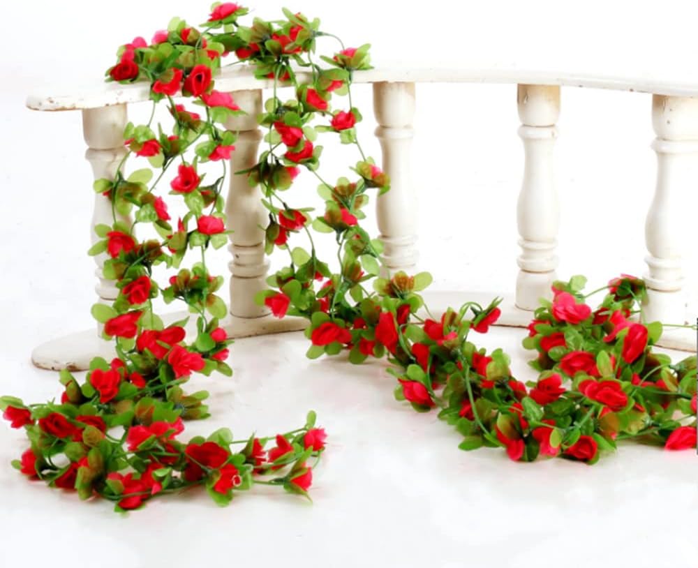 2 Pcs Artificial Rose Vine, Artificial Flower Garland Red Rose Garland