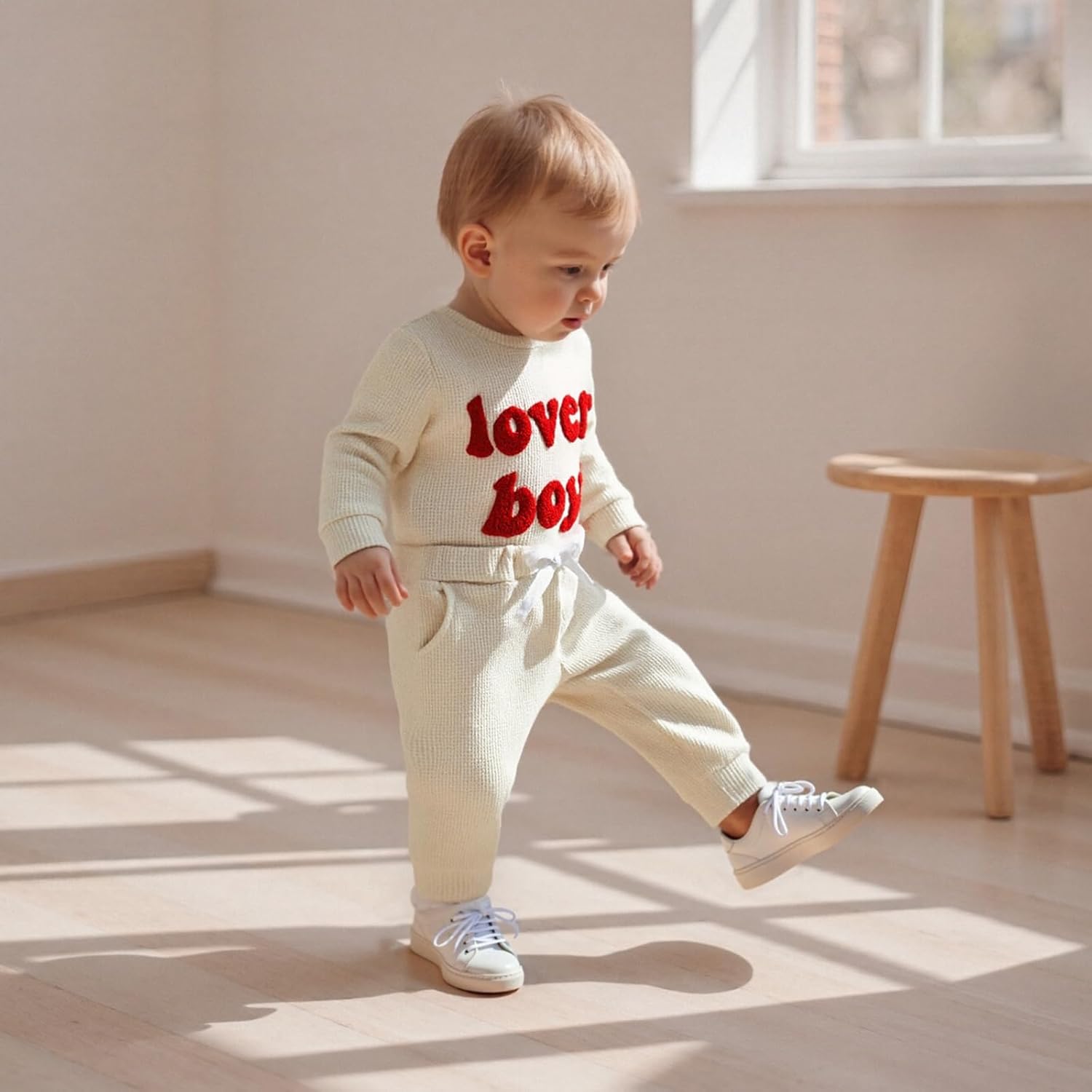 Newborn Baby Boy Valentine's Day Outfit Lover Boy Embroidery Romper Bodysuit Jumpsuit Pants Set Infant Clothes - Image 4