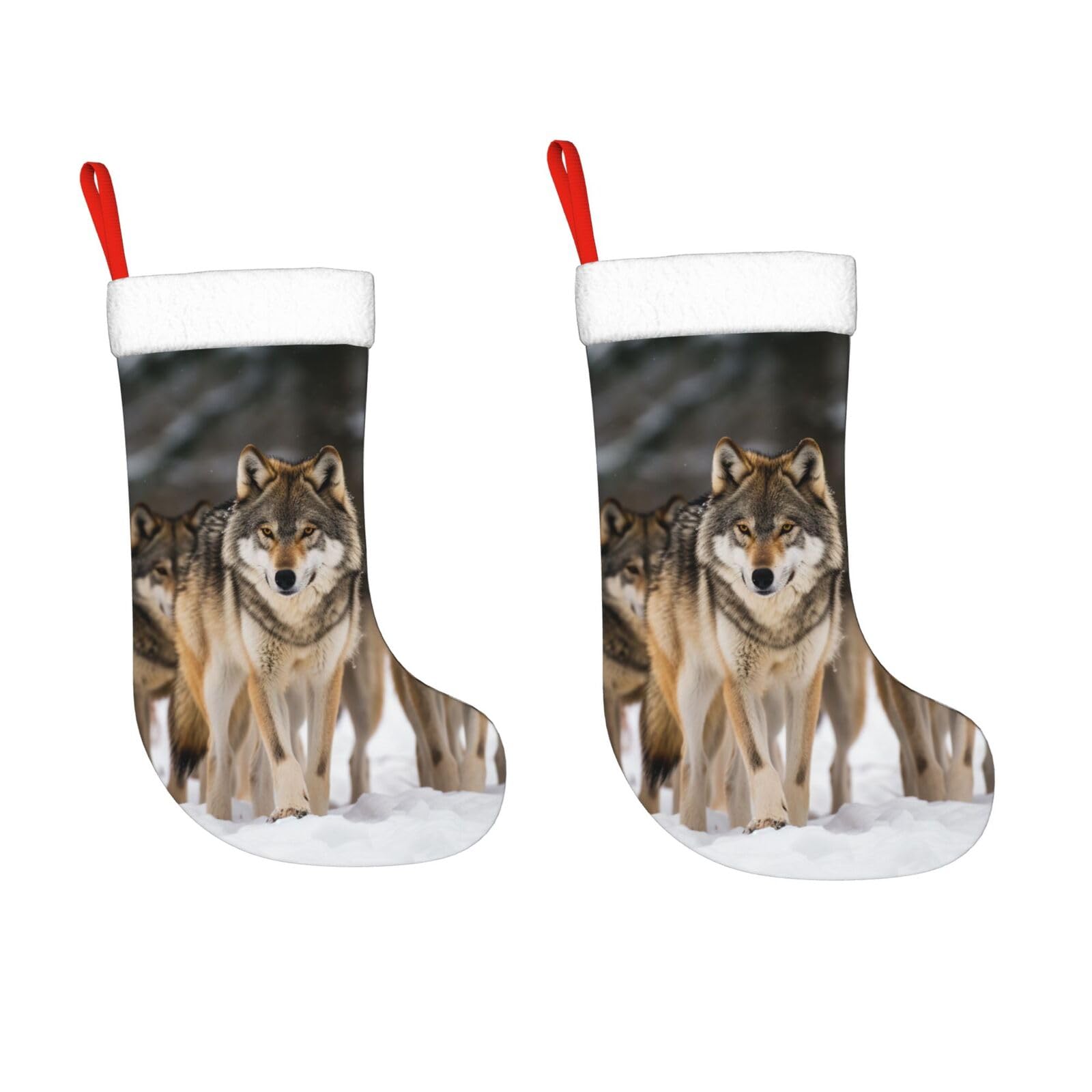 KLOPH 2 Pack 18 Inches Christmas Stockings Personalized Pack of Wolves Xmas Stocking Hanging Decoration Fireplace Stocking for Holiday Xmas Tree Christmas Fireplace Decor Gifts