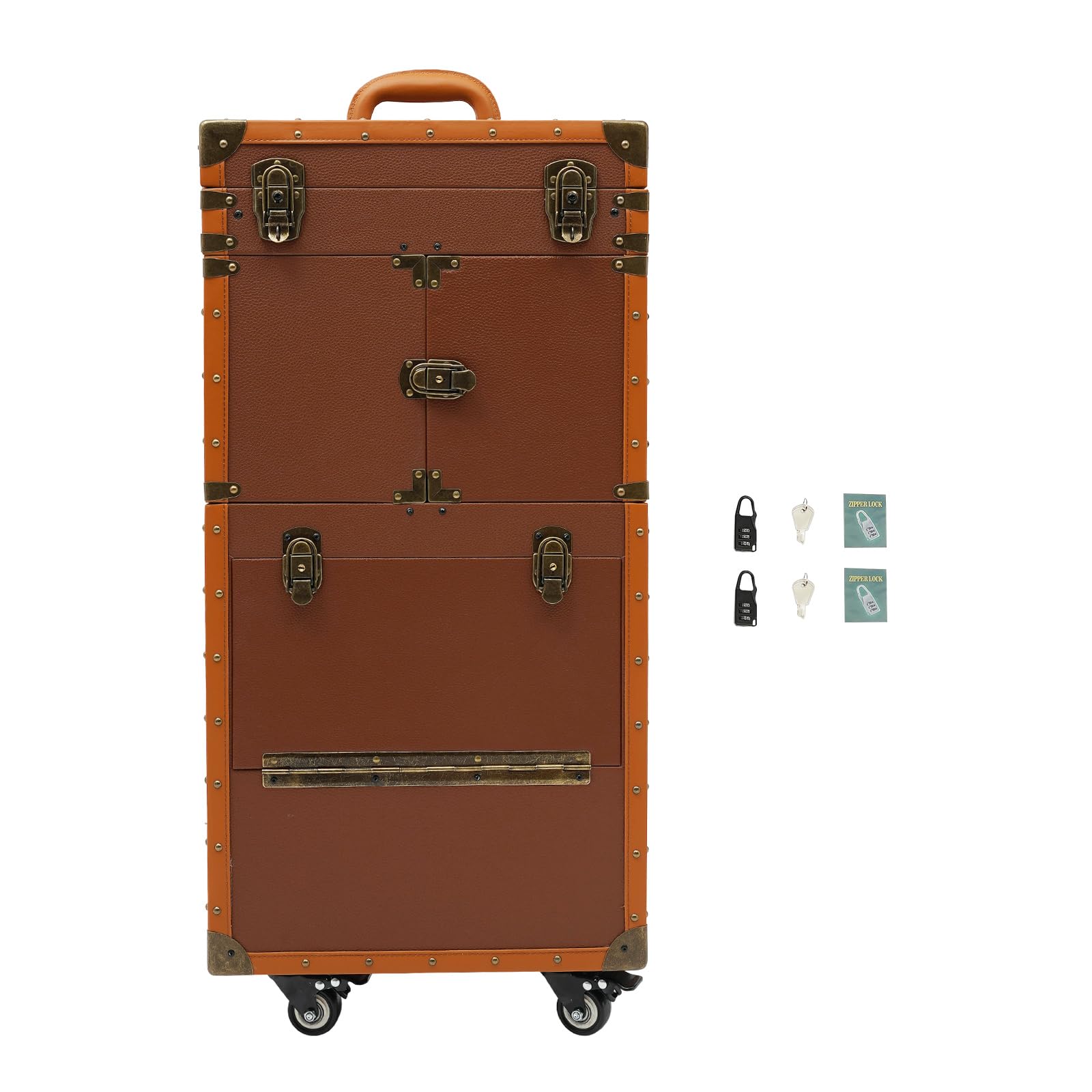 Valise à roulettes pour outils de coiffure - Mallette de maquillage - Mallette de maquillage - Pour manucure, coiffeur, cosmétique, Couleur du café., Valise cosmétique à roulettes