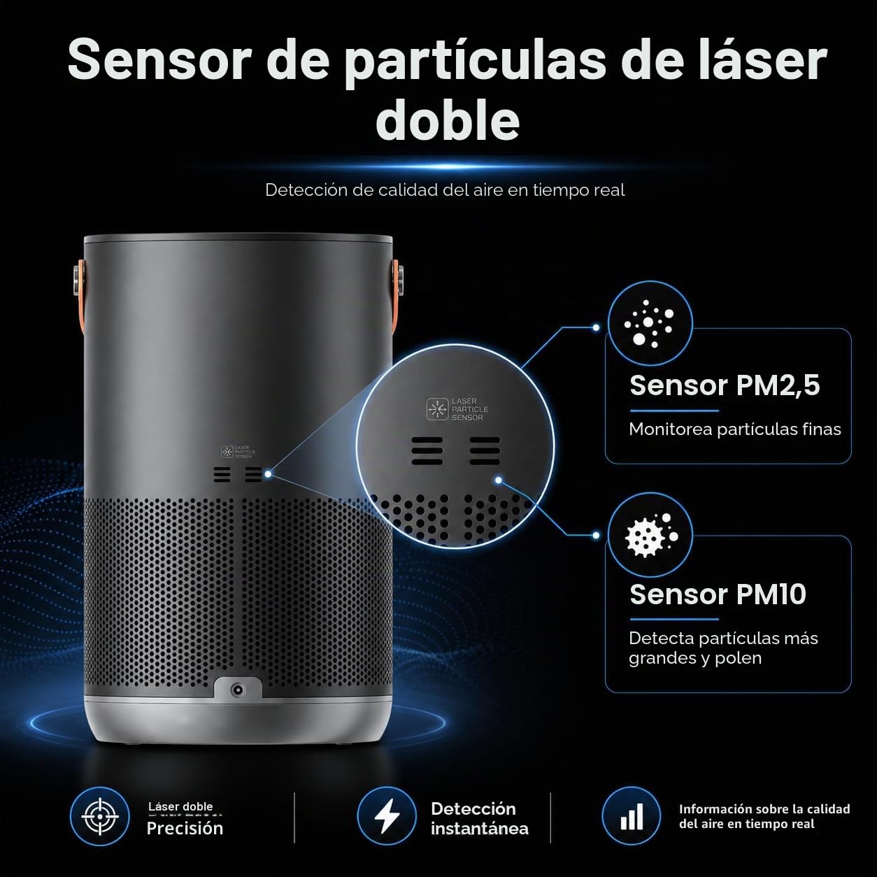 smartmi Purificadores de aire para el hogar, funciona con HomeKit Alexa, purificador de aire inteligente con mango, modo automático, 19 db, partículas de 0.08 µm capturadas, P1 gris oscuro