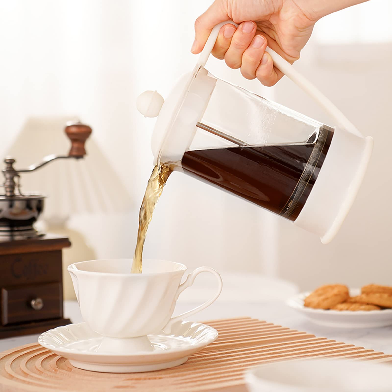 Feyiubmen Caffettiera Francese - 600 Ml, Vetro Borosilicato, Acciaio Inossidabile - Foto 9