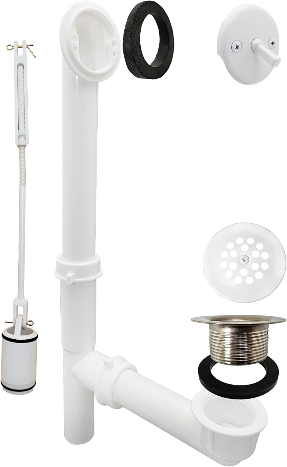 Westbrass 592244-50 White 1-1/2" Tubular Trip Lever Bath Waste Drain Kit, Powder Coat White