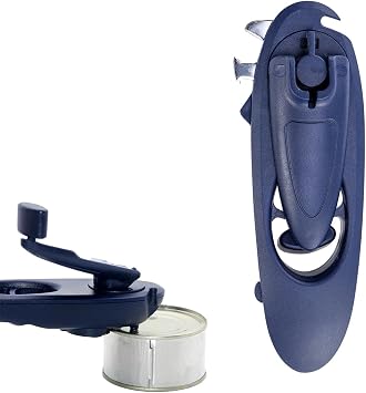 Can Opener 8-in-1 .Multi-functional manual Bottle Opener; hand-cranked Can Opener.Heavy Duty Can Opener Good Grips Anti-slip Hand Grip Stainless Steel and Easy to UseBlue