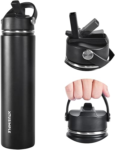 Botella de agua de viaje aislada de 24 onzas, acero inoxidable, a prueba de fugas, mantiene el calor durante 12 horas y el frío durante 30 horas,