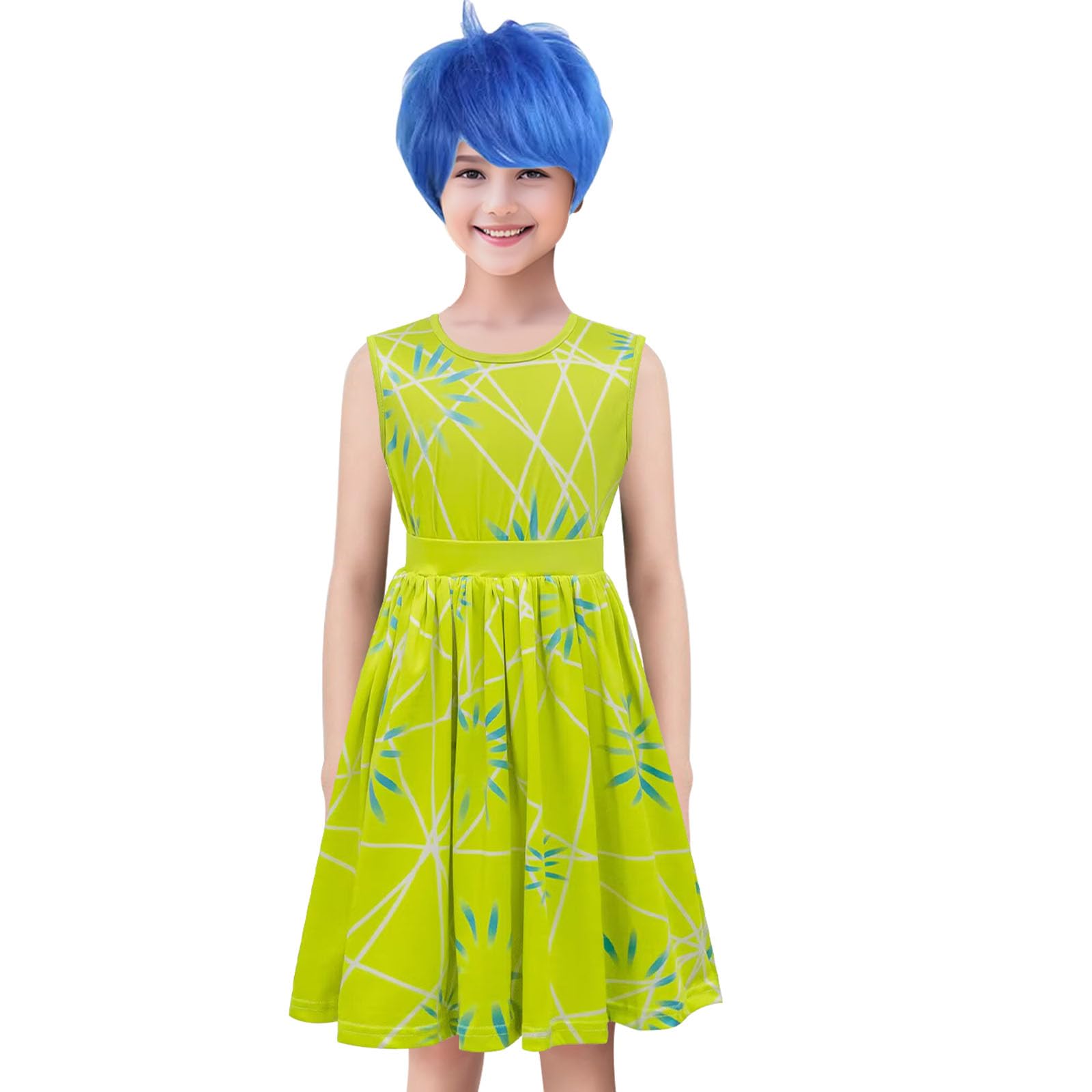 keaiyouhuo Ragazze Disgusto Principessa Vestito Gioia Costume Bambini Cosplay Vestire Halloween Compleanno Natale Abiti con Parrucca